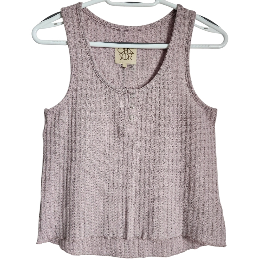 Chaser Sparkle Waffle Knit Henley Tank In Small